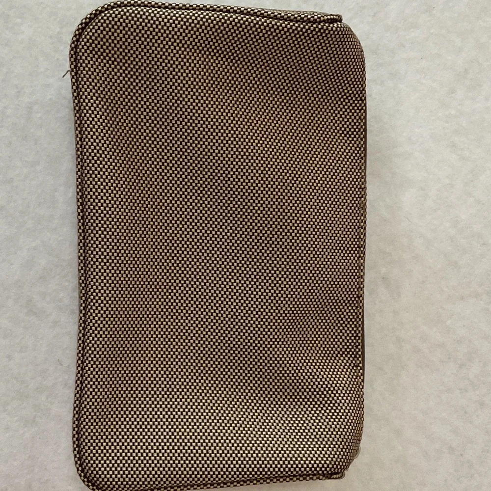Salvatore Ferragamo Brown Textured Canvas Toiletry Pouch with Gold Accent